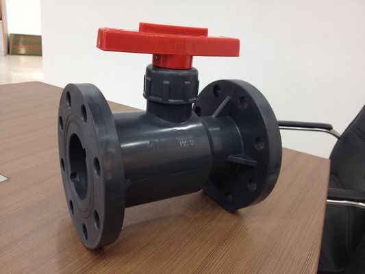 PCW / PVC 2 Way pełnoprzelotowy operacji kołnierzem z tworzywa sztucznego Zawór kulowy Worm-Gear